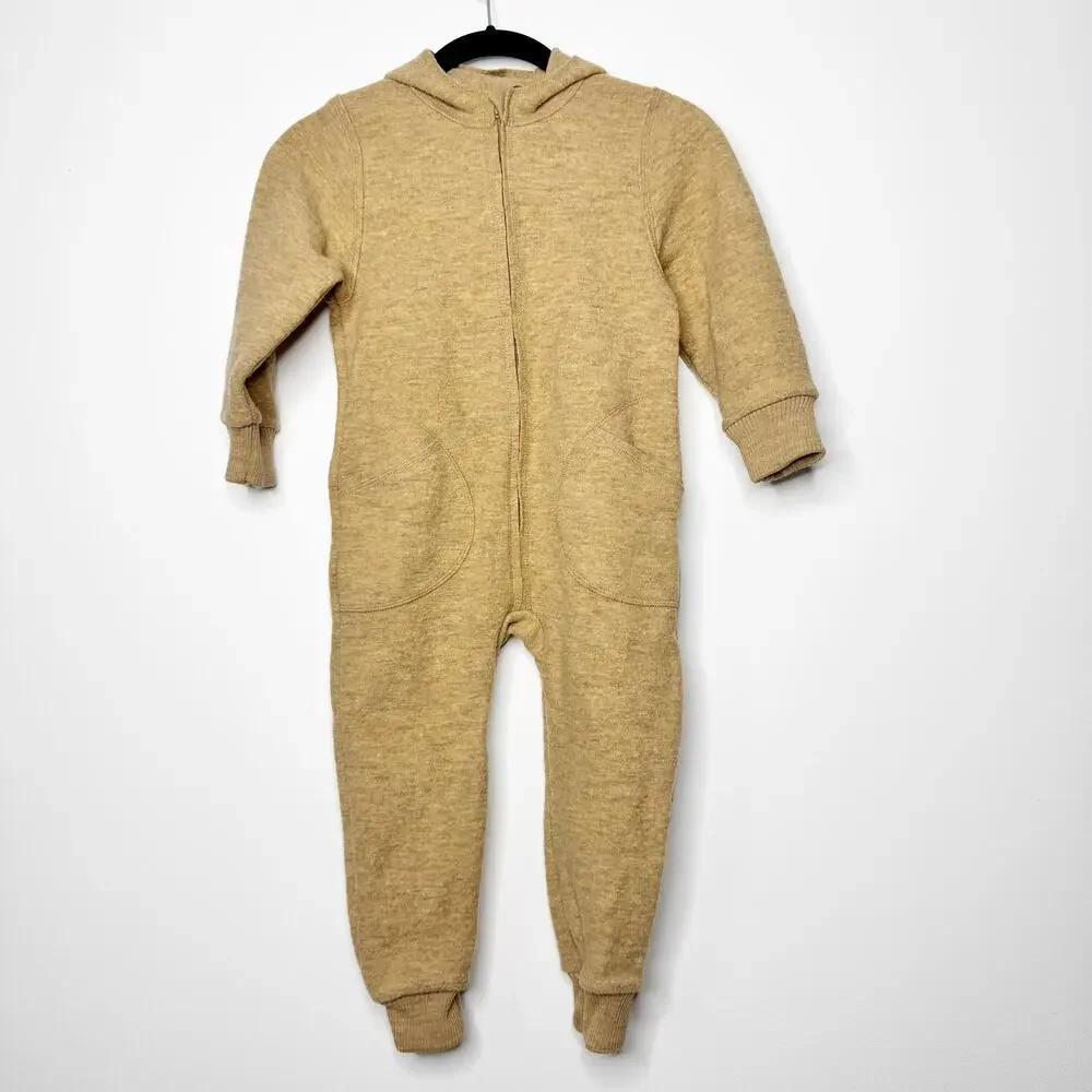 Engel Virgin Wool Fleece Hooded Overall Camel 2-4Y Toddler NWT